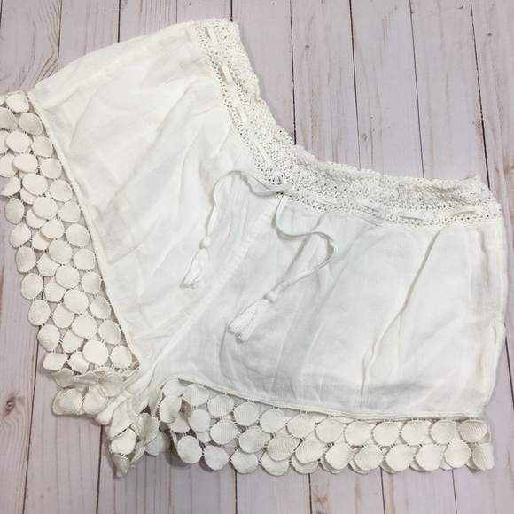 aerie Other - aerie Boho Lounge/PJs Shorts Laced, Tassel Drawstring Waist Sz L Creamy White